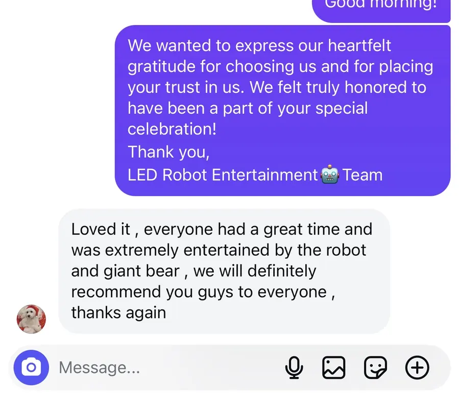 Wedding client review LED Robot Toronto